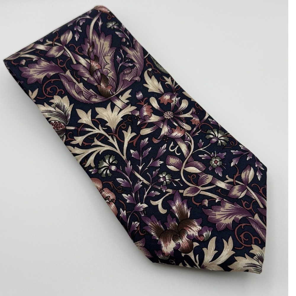 Oscar de la Renta Necktie OS Floral Silk Purple Navy Couture Botanical Dandy Tie